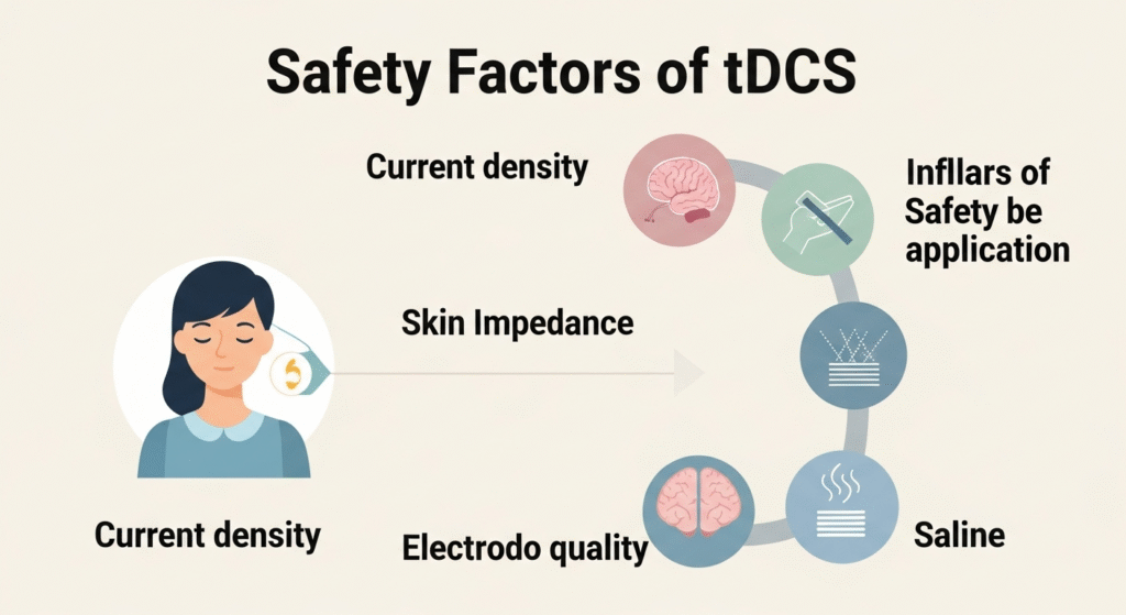 Infográfico dos pilares da segurança na aplicação da tDCS.